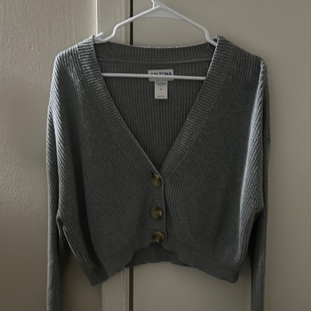 Gray V-Neck Button-Up Sweater